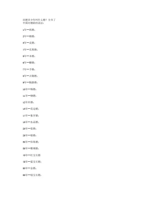 结婚多少年叫什么婚？全齐了