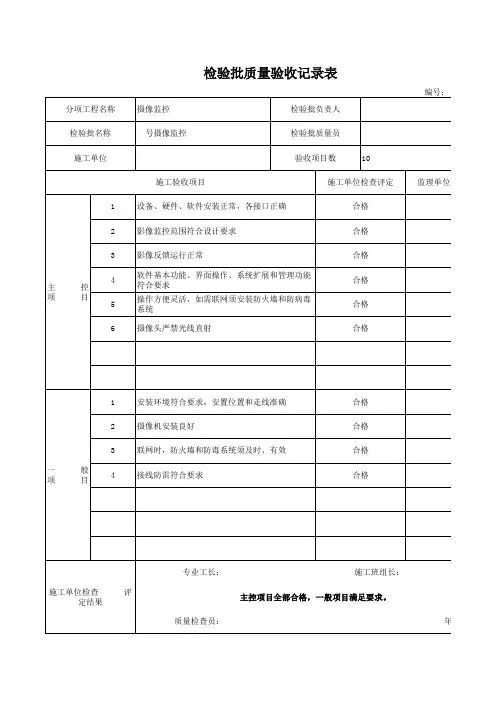 摄像监控检验批质量验收记录表