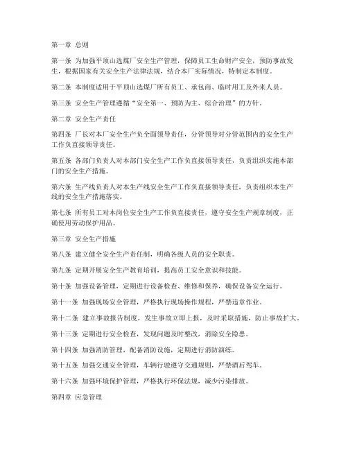 平顶山选煤厂安全管理制度
