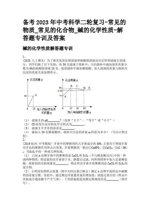备考2023年中考科学二轮复习-常见的物质_常见的化合物_碱的化学性质-解答题专训及答案