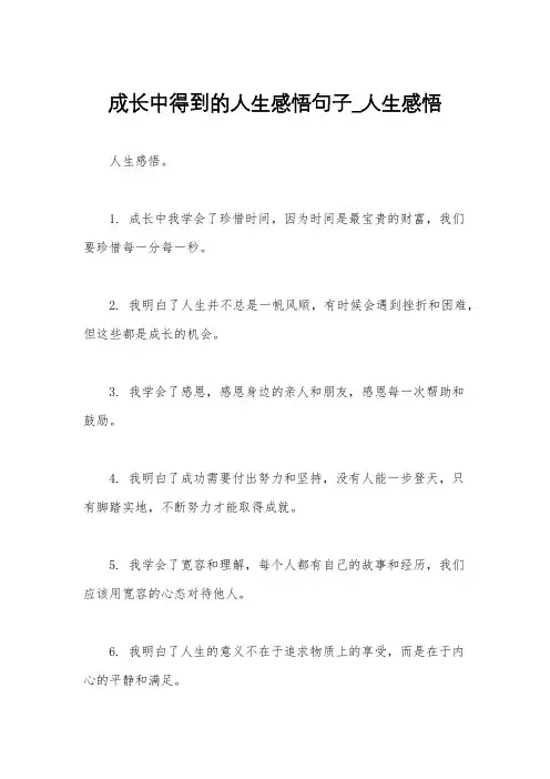 成长中得到的人生感悟句子_人生感悟