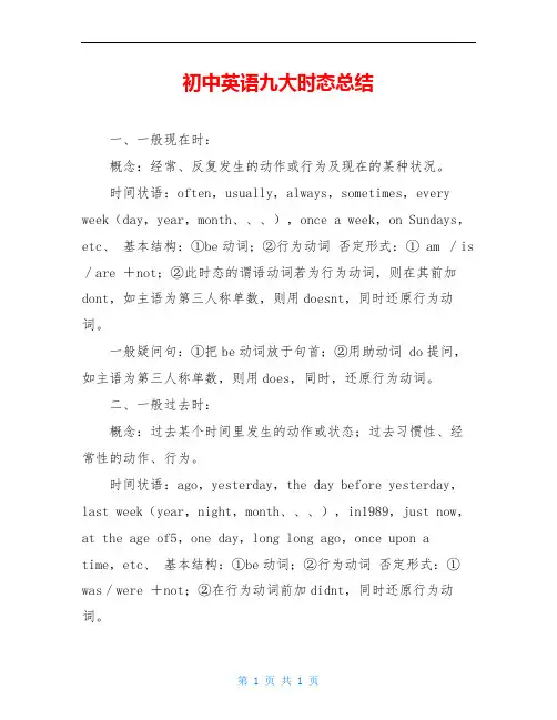 初中英语九大时态总结