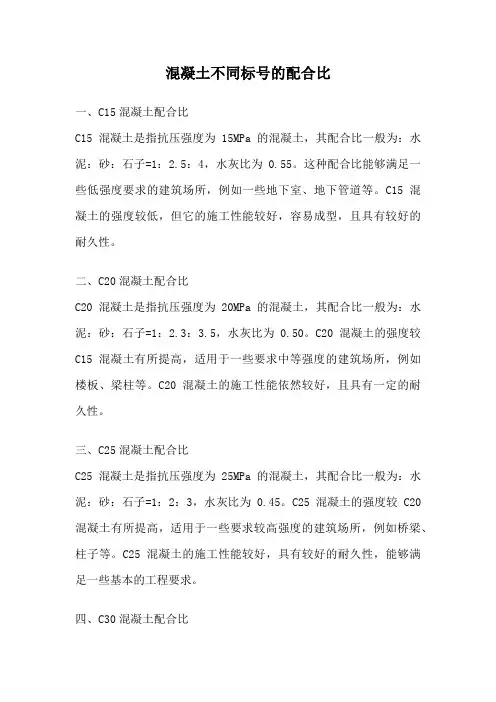 混凝土不同标号的配合比