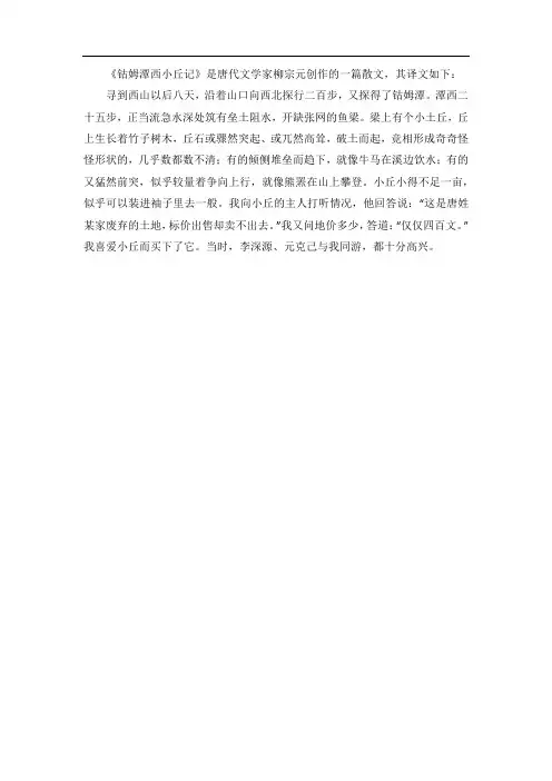 钻姆潭西小丘记译文
