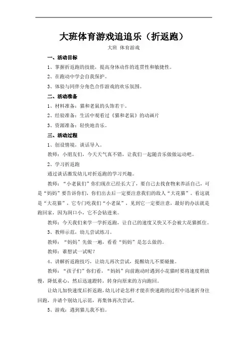 大班体育游戏追追乐(折返跑)教案