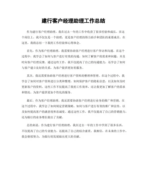建行客户经理助理工作总结