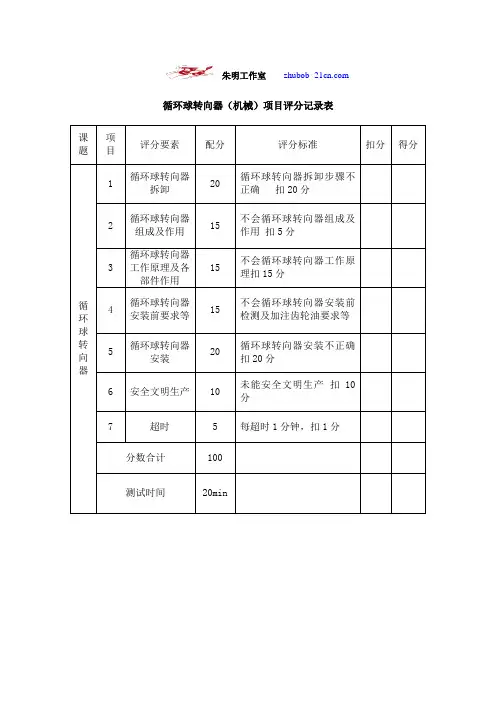 朱明-汽车底盘模块教案-循环球球转向器考核标准
