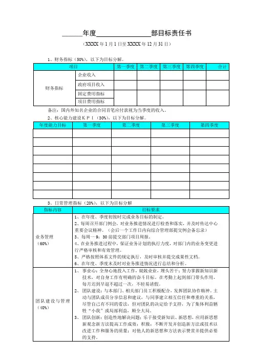 某事业单位各部门年度目标责任书