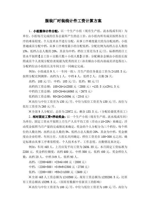 服装厂时装线计件工资计算方案