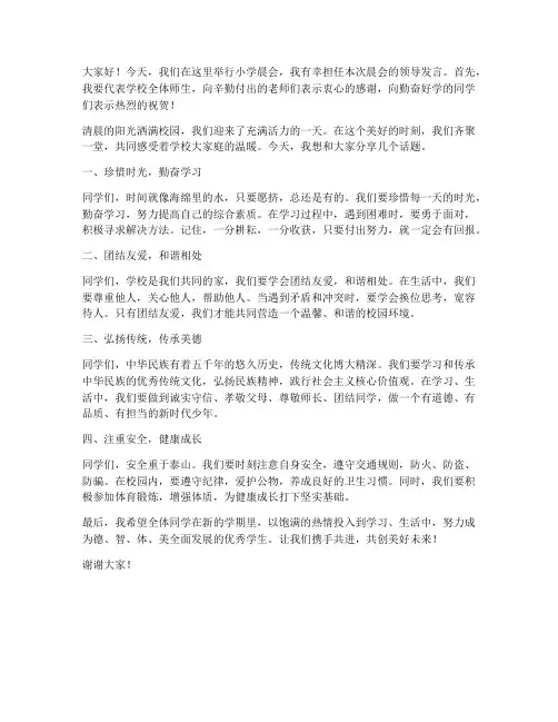 小学晨会领导发言稿