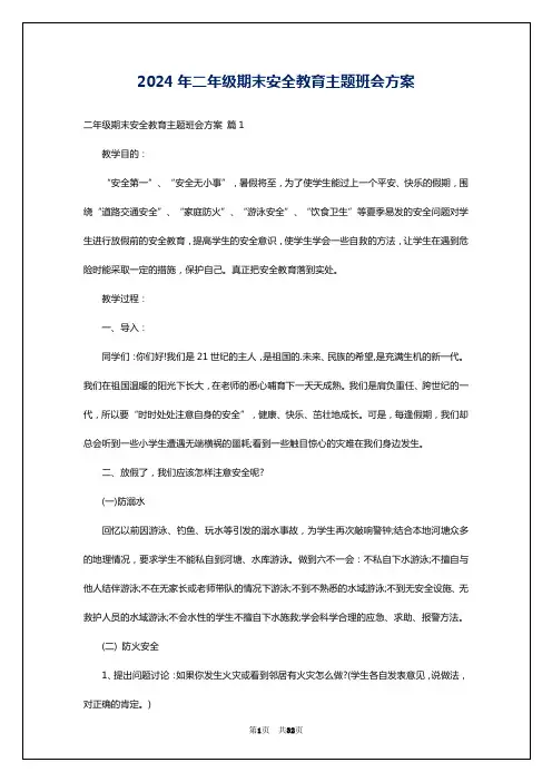 2024年二年级期末安全教育主题班会方案