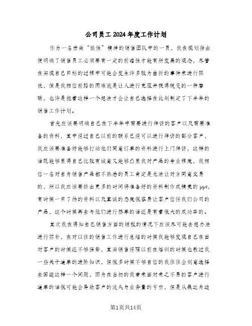 公司员工2024年度工作计划（五篇）