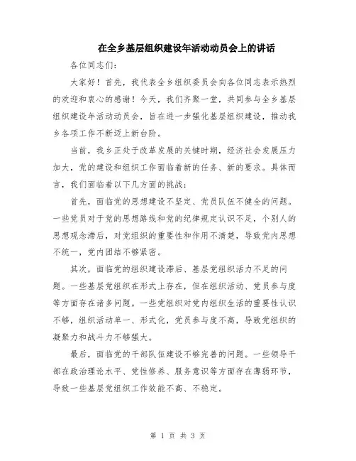 在全乡基层组织建设年活动动员会上的讲话