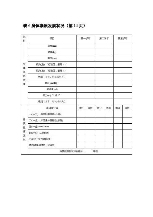 身体素质发展状况填写说明