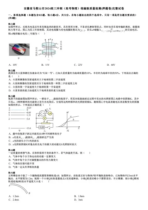 安徽省马鞍山市2024高三冲刺(高考物理)统编版质量检测(押题卷)完整试卷
