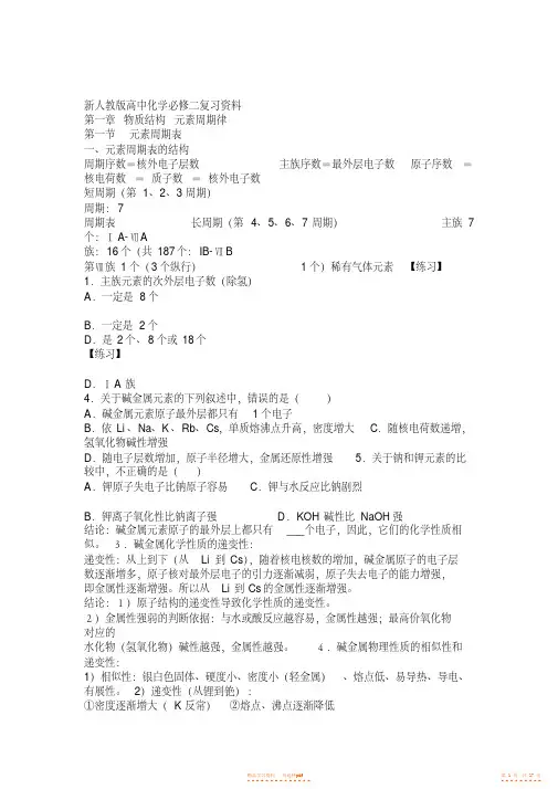 【总结】新人教版高中化学必修二全册知识点总结【精华】
