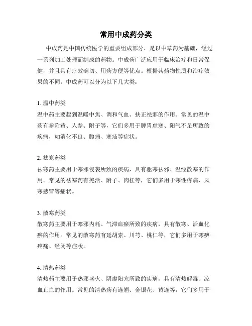 常用中成药分类