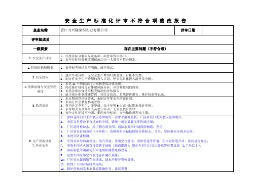 安全生产标准化(不符合项报告及整改承诺书)