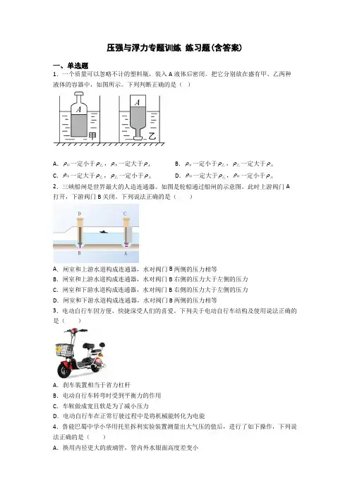 压强与浮力专题训练 练习题(含答案)