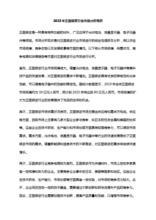2023年正面银浆行业市场分析现状