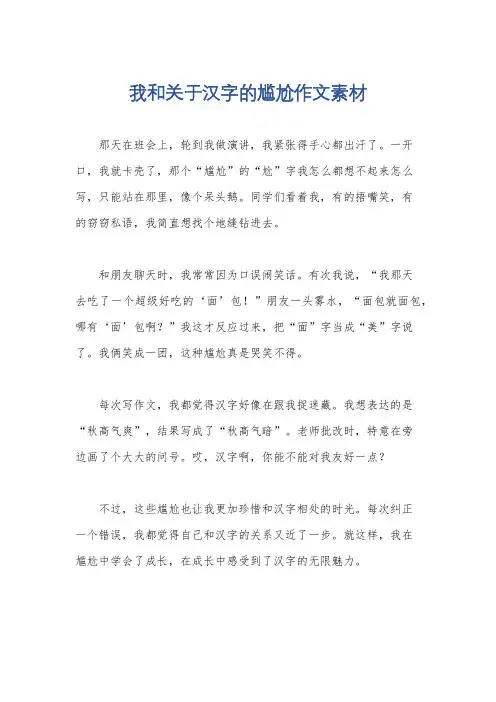 我和关于汉字的尴尬作文素材