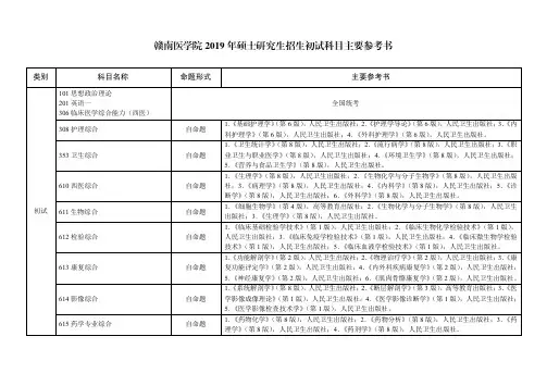 赣南医学院 2019 年硕士研究生招生初试科目主要参考书