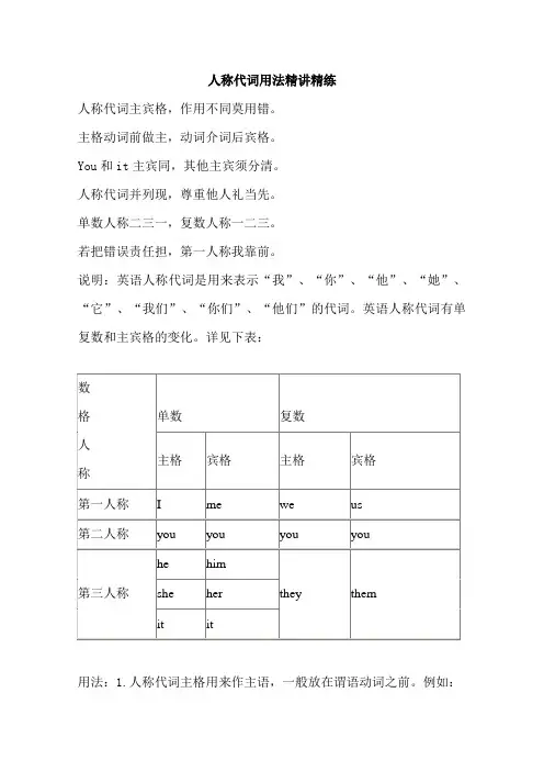 人称代词的用法精讲及精练(附答案)