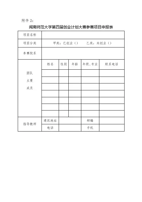 创业计划大赛申报表