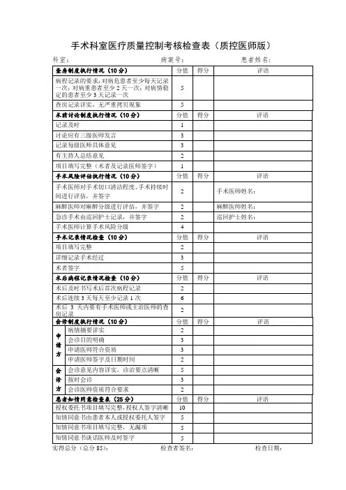 医疗质控检查表