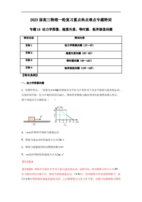 专题15 动力学图像、超重失重、等时圆、临界极值问题(解析版)