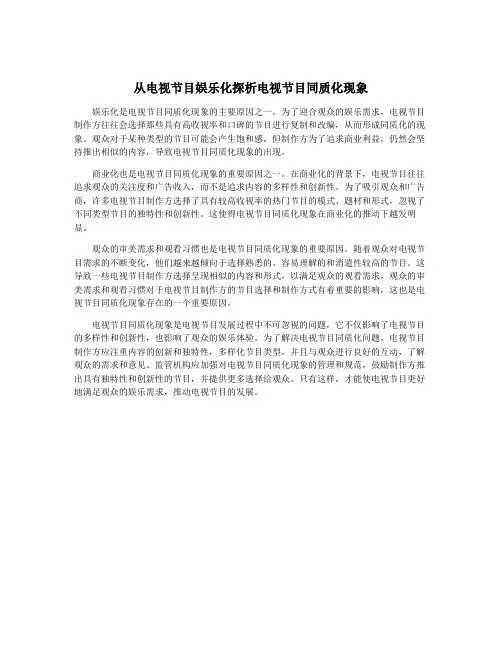 从电视节目娱乐化探析电视节目同质化现象