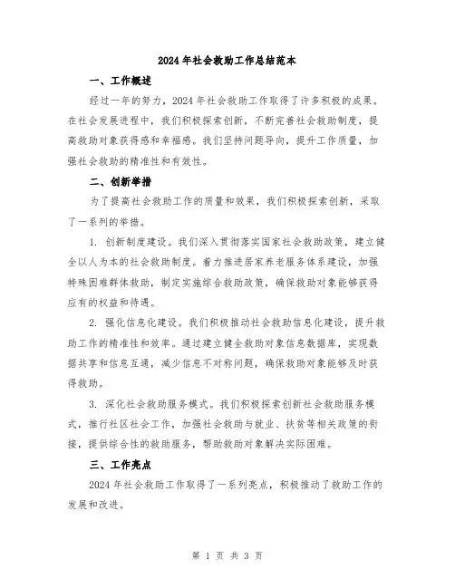 2024年社会救助工作总结范本