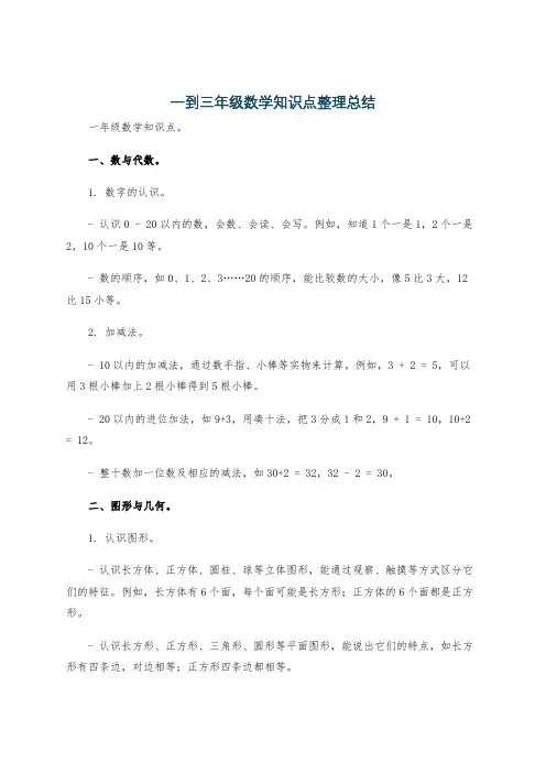 一到三年级数学知识点整理总结