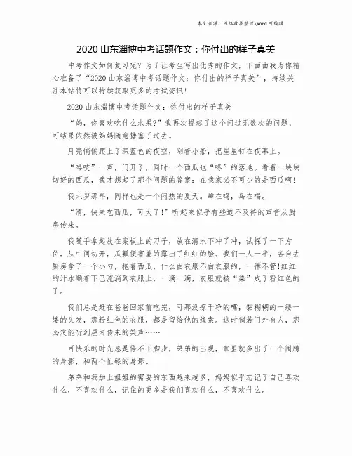 2020山东淄博中考话题作文：你付出的样子真美.doc