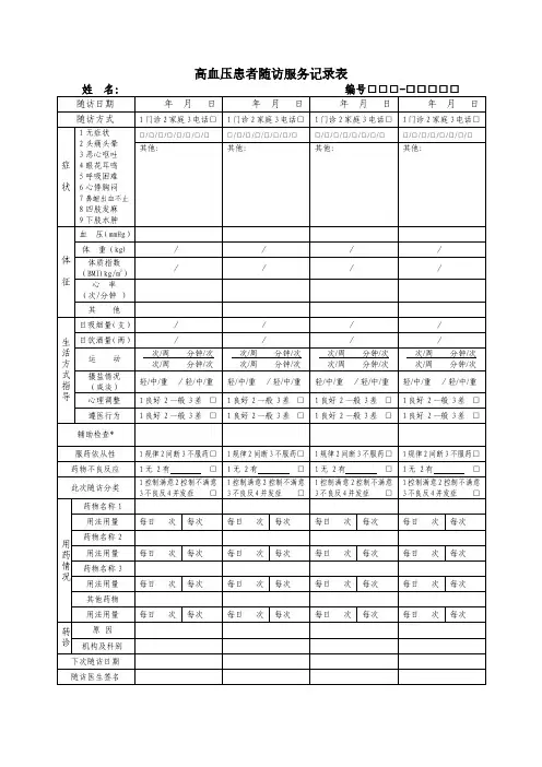 高血压患者随访服务记录表