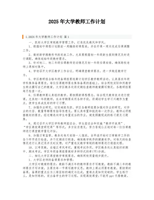 2025年大学教师工作计划