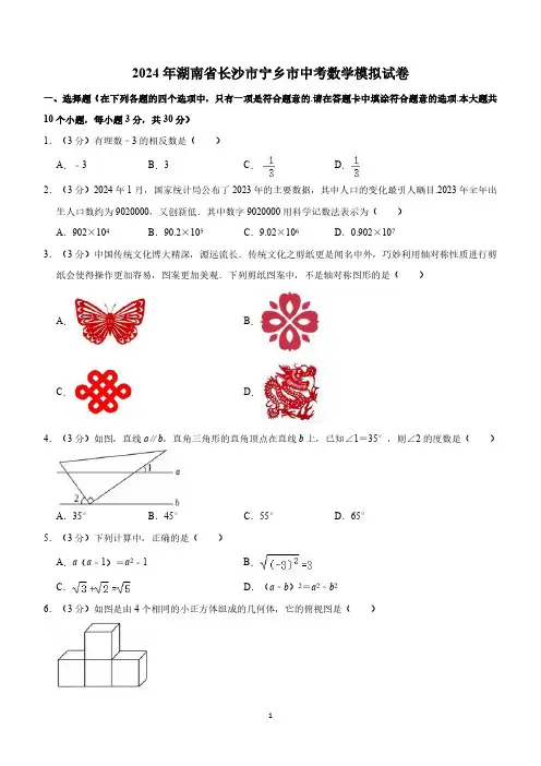 2024年湖南省长沙市宁乡市中考数学模拟试卷(含解析)