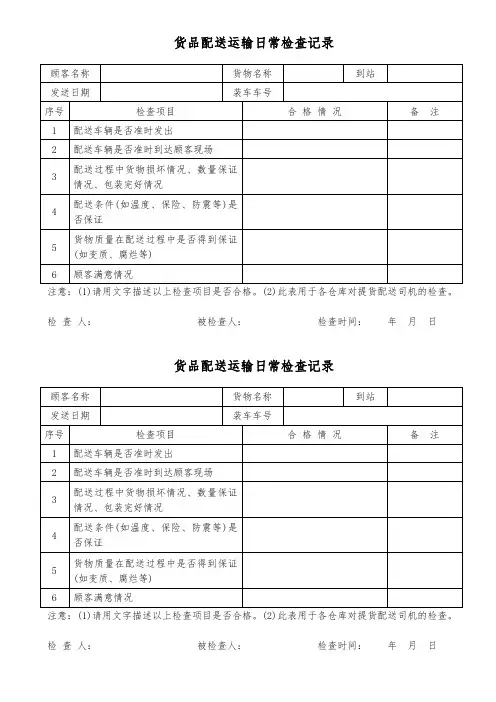货品配送运输日常检查记录