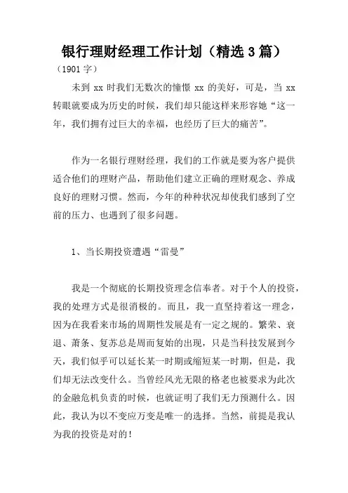 银行理财经理工作计划(精选3篇)