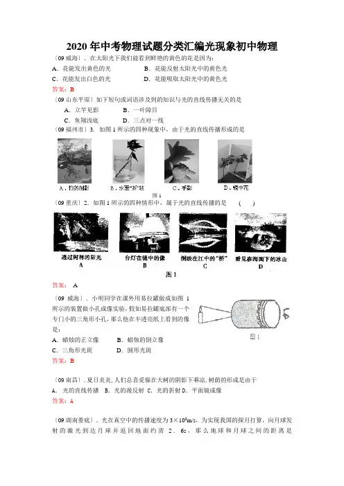 2020年中考物理试题分类汇编光现象初中物理