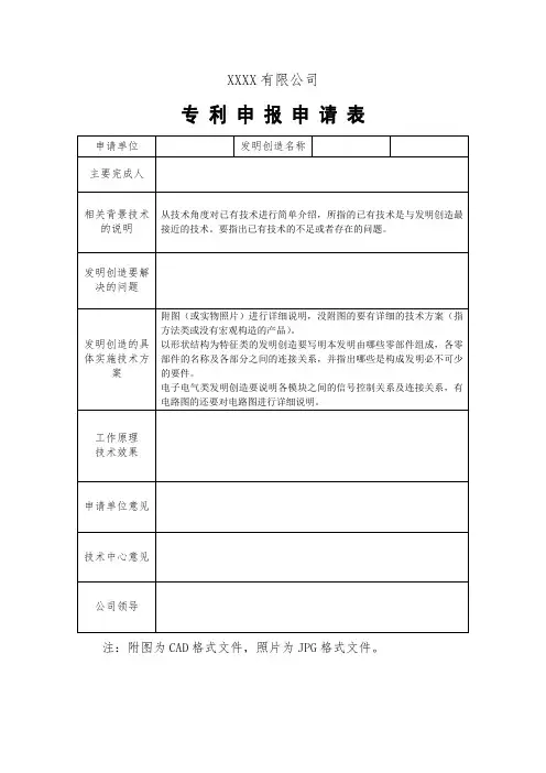 专利申报申请表