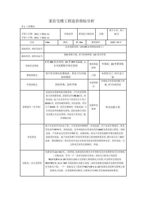 某住宅楼工程造价指标分析