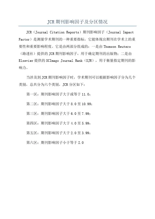 JCR期刊影响因子及分区情况