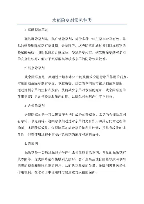 水稻除草剂常见种类