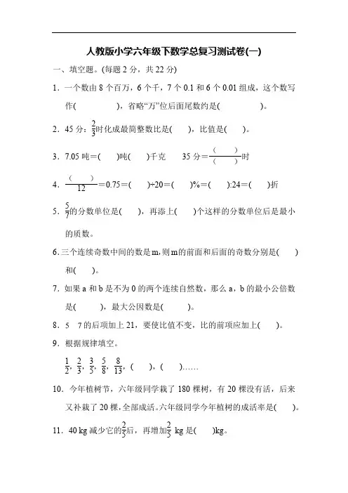 人教版小学六年级下数学总复习测试卷(一)