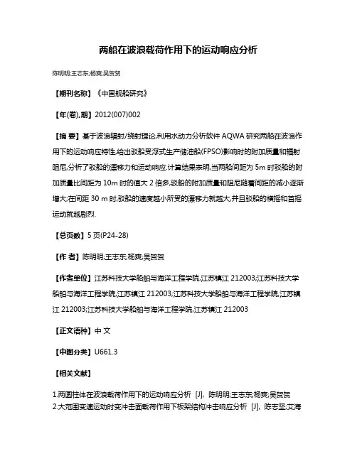 两船在波浪载荷作用下的运动响应分析