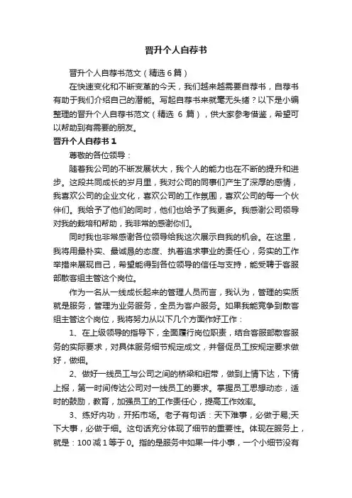 晋升个人自荐书范文（精选6篇）