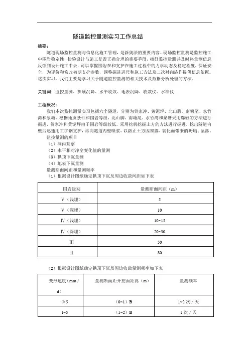 隧道监控量测实习工作总结
