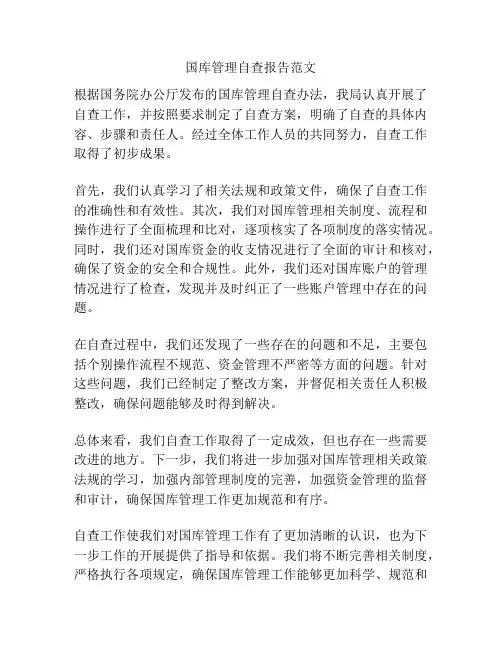 国库管理自查报告范文