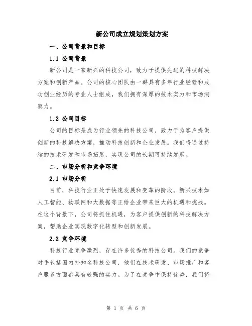 新公司成立规划策划方案
